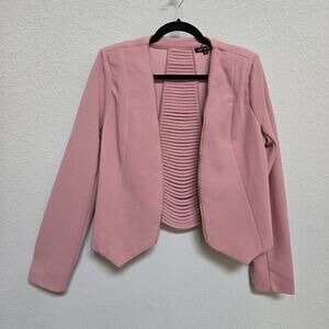 Michel Pink Blazer Womens L Dusty Pink Cropped Open Front Edgy Office Casual